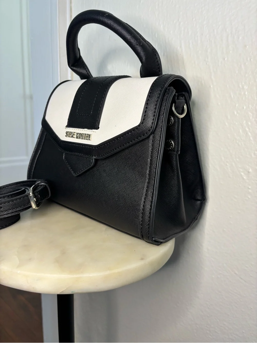Steve Madden Black and White Two-Tone Top-Handle Satchel